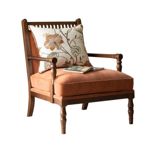和年美家法式复古实木单人沙发美式乡村布艺老虎椅休闲带扶手椅子