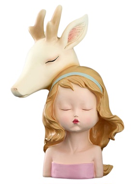 奶油风马卡龙鹿公主客厅装饰摆件