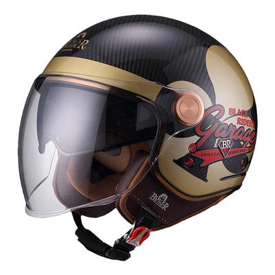 BR摩旅四季碳纤维四分之三头盔