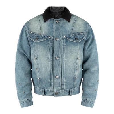 ANTIDOTE美式复古铆钉拼接皮领工装羽绒服男短宽羽绒内胆牛仔外套