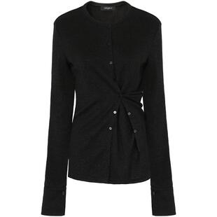 COCOBELLA多穿法不规则捏褶毛针织衫女黑色内搭打底上衣MZ3302-5