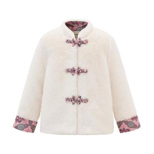 Little Naive儿童棉服中式提花盘扣棉服冬季毛绒外套女童夹棉上衣