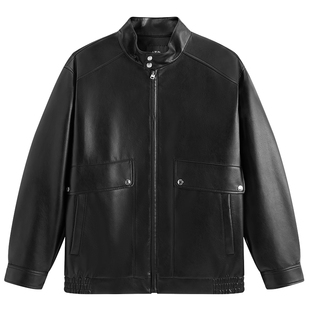 太平鸟男装pu皮夹克2026春季新款立领哈灵顿宽松外套潮流青年茄克