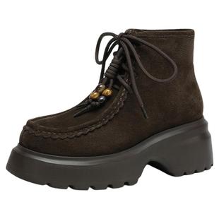 星期六复古厚底马丁靴女2025新款系带短靴增高百搭加绒保暖女靴