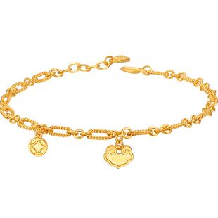 明牌珠宝手链 古法黄金福禄寿女链足金如意福牌铜钱AFK0215