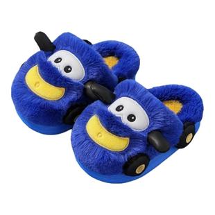 儿童棉拖鞋男童可爱卡通小汽车毛绒防寒保暖家居鞋防滑宝宝棉鞋女