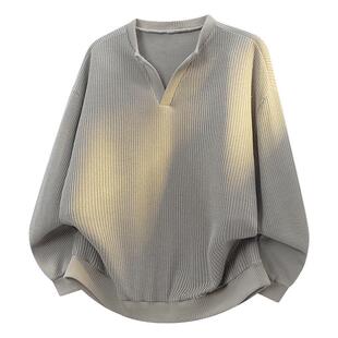 罗蒙纯色卫衣男士2026新款春秋季V领重磅宽松针织衫男款潮流上衣