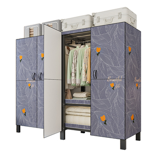 新款衣柜一体式免安装简易布衣柜出租房卧室家用金属框架加厚加粗