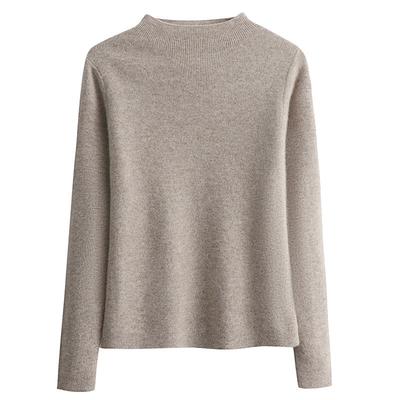 100%纯羊毛半高领针织衫女秋冬长袖紧身内搭中领套头毛衣打底上衣