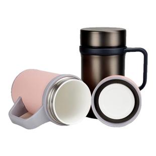 世宝骨瓷内胆真空保温保冷男女士泡茶水杯子带手柄陶瓷内胆500ml