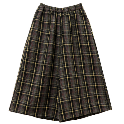 日系氛围感大A型毛呢格纹裙裤