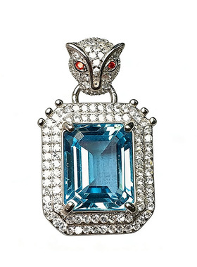 蓝色托帕石吊坠女款s925银纯银镶嵌宝石项链时尚大气高档水晶项坠