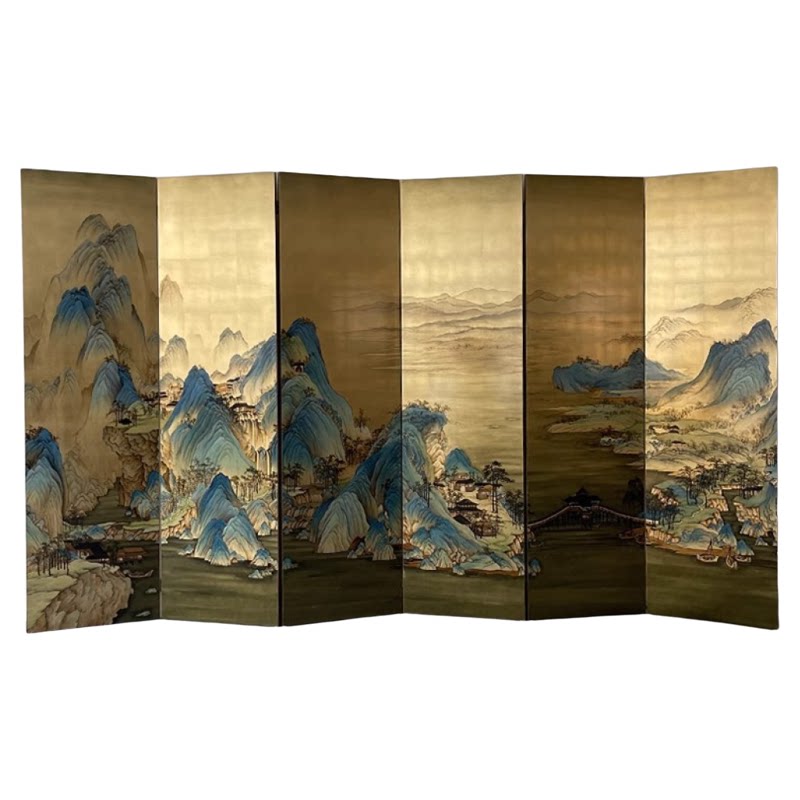 新中式定制轻奢金箔手绘屏风背景