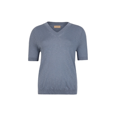 【季末折扣】FALCONERI女士时尚休闲罗纹V领纯棉短袖T恤DMM490F