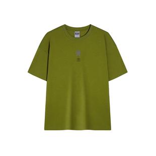 USHI悠时 男士草绿色短袖T恤宽松圆领tee 潮流百搭上衣男