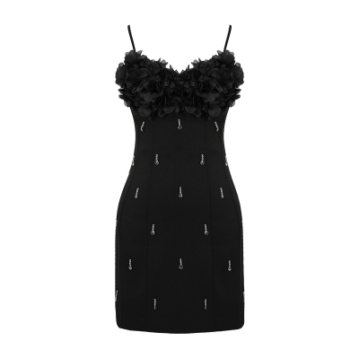 重工设计感独特流苏小黑裙