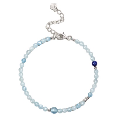 天然海蓝宝纯银手链女