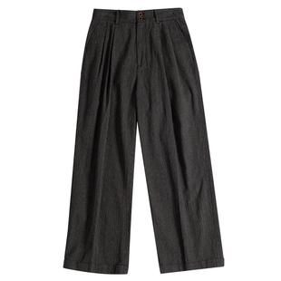 SOARIN英伦风复古条纹高腰裤男 好莱坞纯棉休闲直筒宽松西装长裤