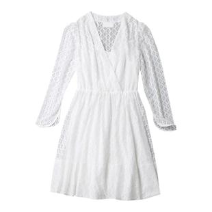 法系M家宋慧乔同款连衣裙蕾丝时尚镂空V领收腰蓬蓬裙MFPRO01407