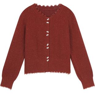 妖精的口袋蝴蝶结红色亮丝甜美毛衣女2025年冬季新款慵懒新年穿搭