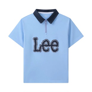Lee kids儿童POLO衫男女童中大童学院风牛仔领休闲透气短袖上衣