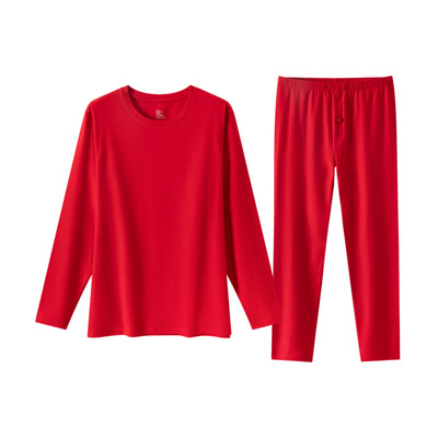 本命年保暖内衣红色套装