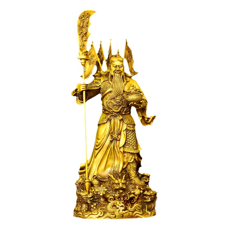黄铜九龙关公摆件托宝关公装饰品