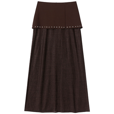 开衩假两件铆钉双层半裙