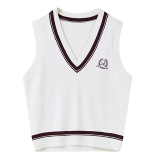 秋水伊人经典学院风拼色马夹2025年春季新款女宽松V领毛织背心