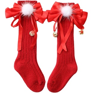 婴儿红袜子秋冬棉质新生儿新年满月周岁百天公主红儿童过年宝宝袜