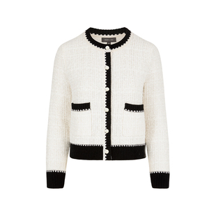 MARYLING玛俪琳2025初春新品黑白撞色小圆领针织开衫A1FAW08040