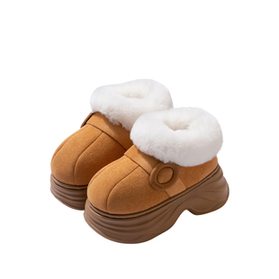 矮子乐厚底棉拖鞋女2025新款冬季外穿洋气时尚毛毛鞋包跟保暖棉鞋