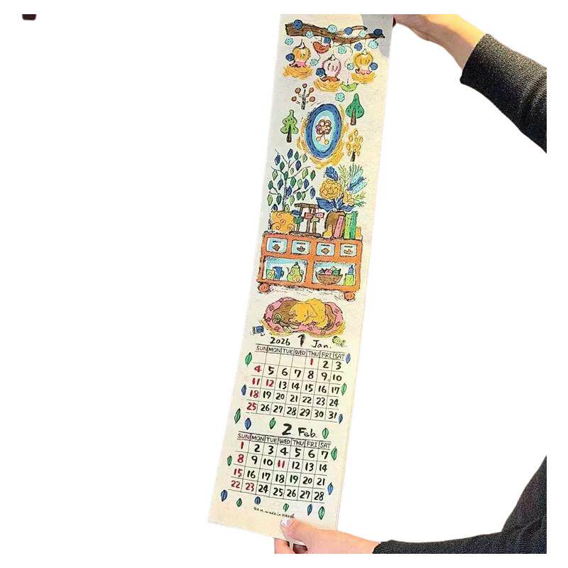 2027年尼泊尔挂历花朵涂鸦插画挂历日历年历月历装饰摆件送礼物