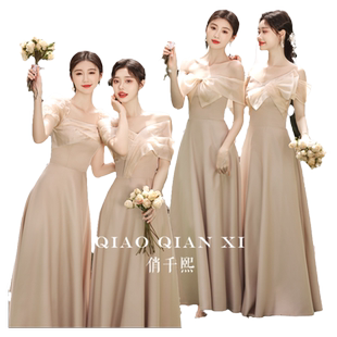 缎面伴娘服2026新款女夏香槟色高级感气质小众小个子姐妹团连衣裙