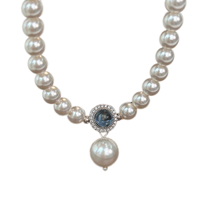 天然海蓝宝珍珠银小众项链