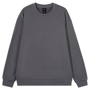 安踏卫衣男灰色加绒加厚保暖圆领长袖无帽外套2025冬季新款运动服