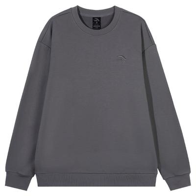 安踏卫衣男灰色加绒加厚无帽外套