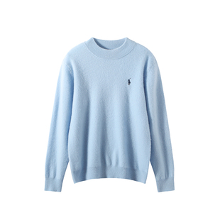 【100%羊毛】男士小马刺绣毛衣学生半高领羊毛衫休闲纯色针织打底