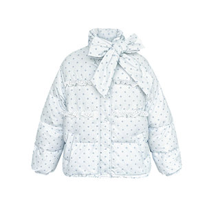 Narratorgirls天蓝色波点蕾丝花边蝴蝶结可爱羽绒服90白鸭绒