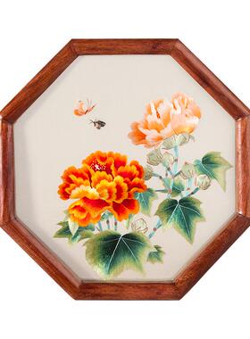 伊飞湘绣芙蓉花八边形商务礼品国礼非遗工艺品家居摆件送老外礼物