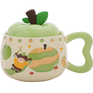 陶瓷马克杯苹果水杯特别好看的杯子带盖小众咖啡杯牛奶杯伴手礼盒