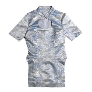 597c原创提花肌理中国风盘扣镂空挖洞设计感修身中袖打底上衣女