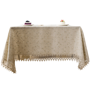 乡村质朴素色亚麻绣花桌布镂空水溶花边田园风棉盖巾植物气质复古