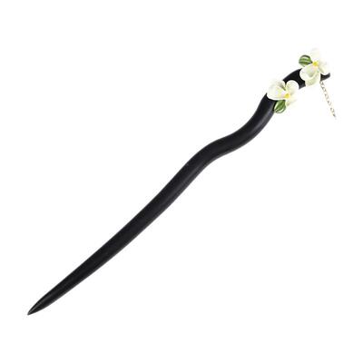 原创【栀子】新中式古风黑檀木发簪手工雕刻复古气质原创盘发礼物