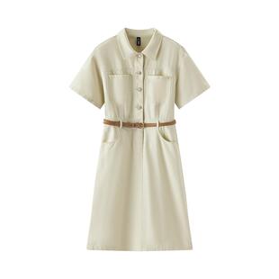 森柔牛仔|商场同款森马牛仔连衣裙女腰带2025夏季新款开叉工装裙