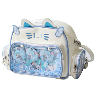 小猫痛包斜挎透明多层大容量送扎板小学生高颜值吧唧谷子双肩包包