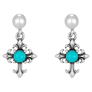 KREAM 纯银复古绿松十字耳钉男高级感女小众耳饰百搭时尚