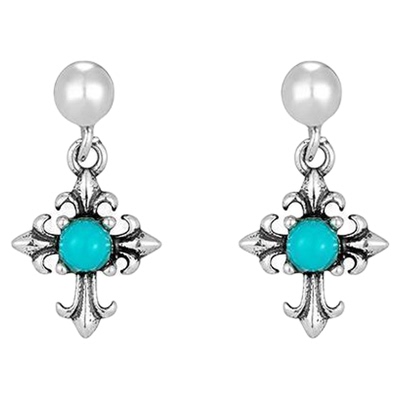 KREAM 纯银复古绿松十字耳钉男高级感女小众耳饰百搭时尚