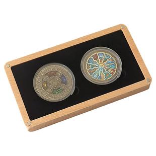 榉木亚克力天地盖双币盒透明徽章奖牌古钱币银元收藏收纳复古木盒