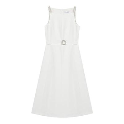 【焦点系列】朗姿醋酸吊带裙子2025夏季新款一字领收腰显瘦连衣裙